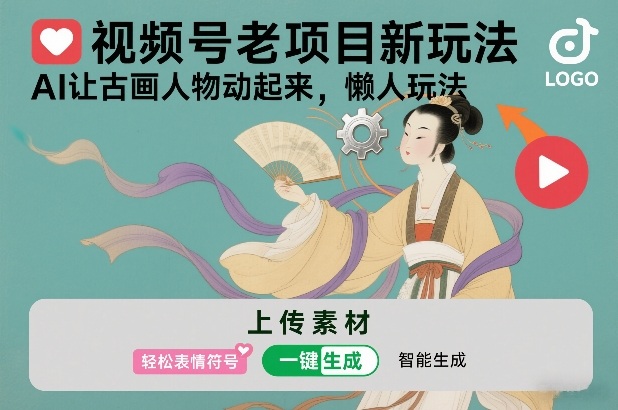 视频号老项目新玩法,AI让古画人物动起来,懒人玩法,附详细教程