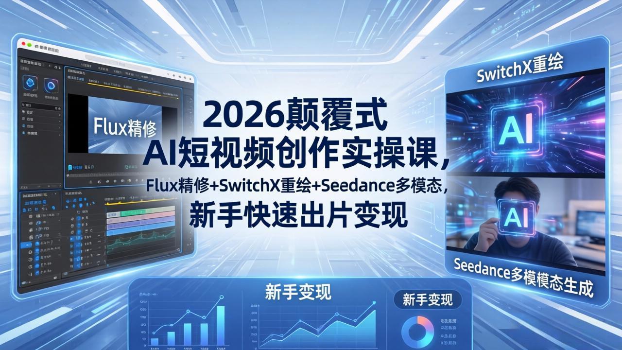 2026颠覆式 AI短视频创作课-5月更新，Flux精修+SwitchX重绘+Seedance多模态，新手快速出片变现-智云网