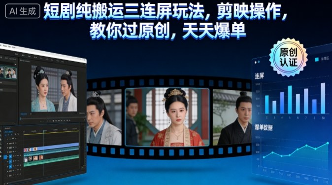 短剧纯搬运三连屏玩法，剪映操作，教你过原创，天天爆单-智云网