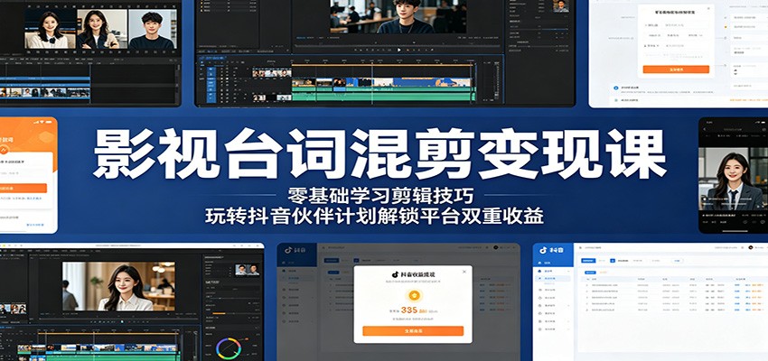 影视台词混剪变现课：零基础学习剪辑技巧，玩转抖音伙伴计划解锁平台双重收益-智云网