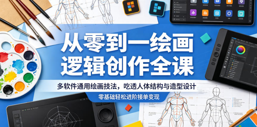 从零到一绘画逻辑创作全课，多软件通用绘画技法，吃透人体结构与造型设计，零基础轻松进阶接单变现-智云网