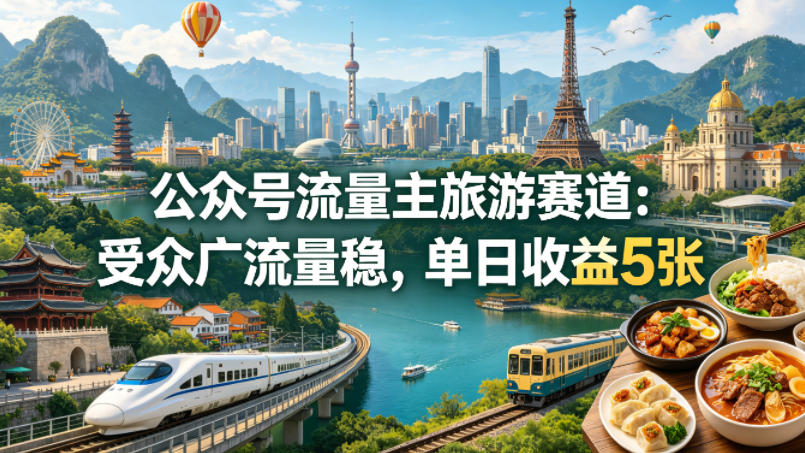公众号流量主之旅游赛道，受众广+流量稳，平均单日收益5张+-智云网