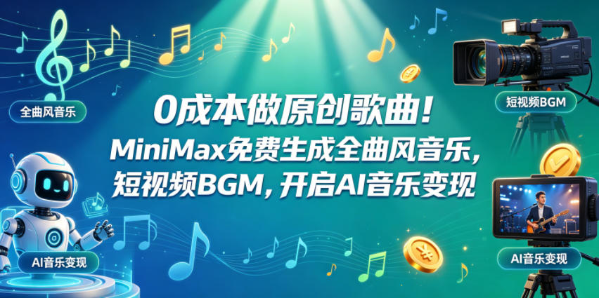 0成本做原创歌曲！MiniMax免费生成全曲风音乐，短视频BGM，开启AI音乐变现-智云网