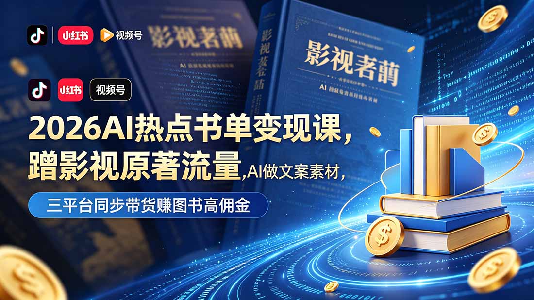 2026AI热点书单变现课，蹭影视原著流量，AI做文案素材，三平台同步带货赚图书高佣金-智云网