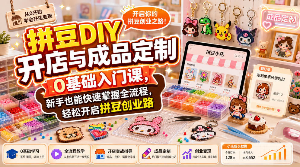 拼豆DIY开店与成品定制0基础入门课，新手也能快速掌握全流程，轻松开启拼豆创业路-智云网