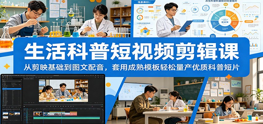 生活科普短视频剪辑课：从剪映基础到图文配音，套用成熟模板轻松量产优质科普短片-智云网