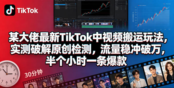 某大佬最新TikTok中视频搬运玩法，实测破解原创检测，流量稳冲破万，半个小时一条爆款-智云网