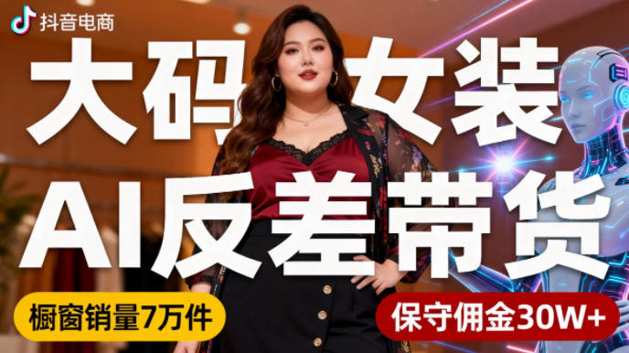 抖音小众赛道，大码女装AI反差带货，不用直播，每天6条作品，橱窗卖7万件，保守佣金30W+-智云网