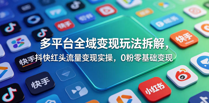 多平台全域变现玩法拆解，抖快红头流量变现实操，0粉零基础变现-智云网