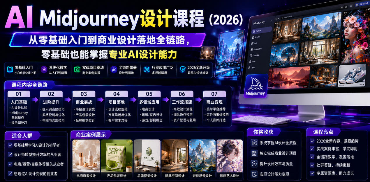 AI Midjourney设计课程(2026),从零基础入门到商业设计落地全链路,零基础也能掌握专业AI设计能力-智云网