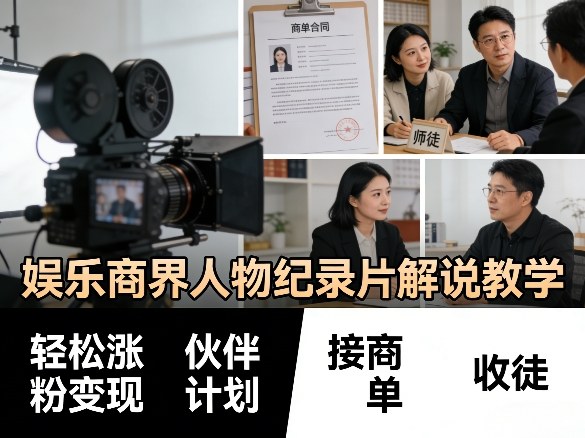 娱乐商界人物纪录片解说教学，轻松涨粉变现，伙伴计划，接商单，收徒等-智云网