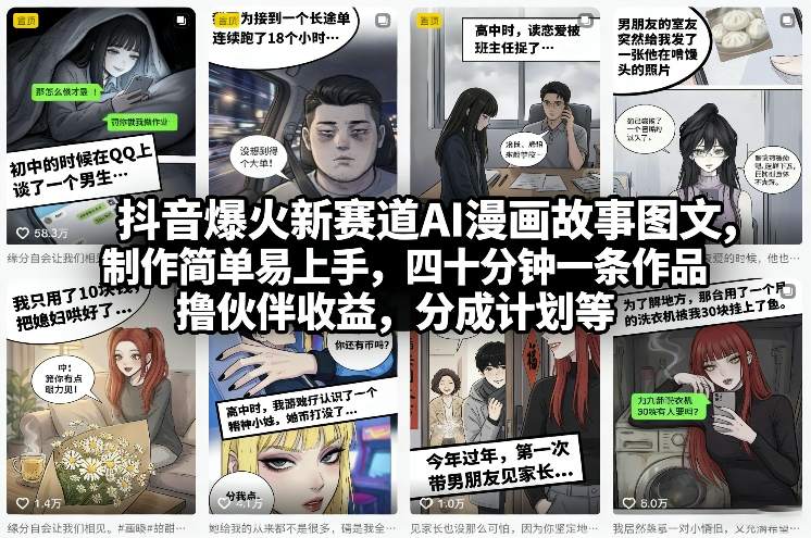 抖音爆火新赛道AI漫画故事图文，制作简单易上手，四十分钟一条作品，撸伙伴收益，分成计划等-智云网