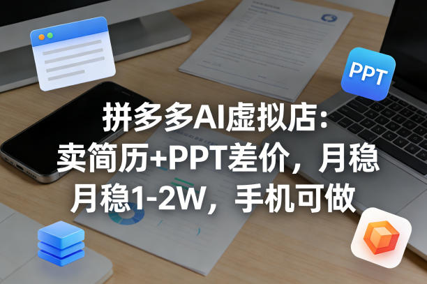 【暴力项目】拼多多AI虚拟店：卖简历+PPT差价，月稳1-2W，手机可做-智云网