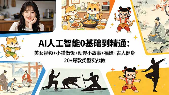 AI人工智能0基础到精通：美女视频+小猫做饭+动漫小故事+福娃+古人健身，20+爆款类型实战教学-智云网