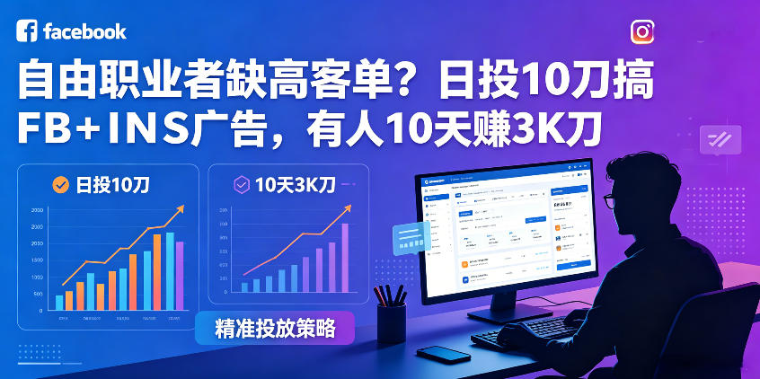 自由职业者缺高客单？日投10刀搞FB+INS广告，有人10天赚3K刀！【原创双语字幕】-智云网