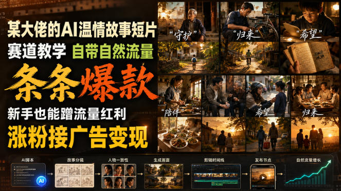 某大佬的AI温情故事短片赛道教学，自带自然流量，条条爆款，新手也能蹭流量红利，涨粉接广告变现-智云网