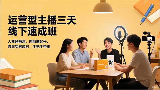 运营型主播三天线下班，人货场搭建,四部曲起号,流量实时应对，手把手带练-智云网