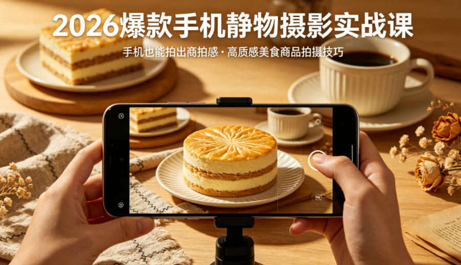 2026爆款手机静物摄影实战课，手机也能拍出商拍感，学会拍出高质感美食商品-智云网