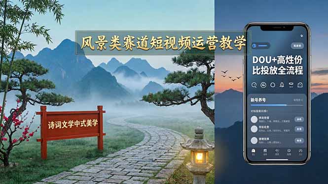 风景类赛道短视频运营教学：诗词文学中式美学，新号养号对标账号定位，DOU+高性价比投放全流程-智云网