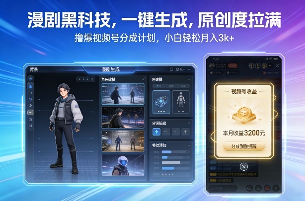 漫剧黑科技，一键生成，原创度拉满，撸爆视频号分成计划，小白轻松月入3k+-智云网