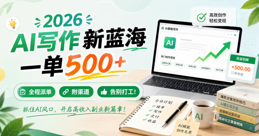 2026 AI写作新蓝海，一单500+，全程派单，附渠道，告别打工！【揭秘】-智云网