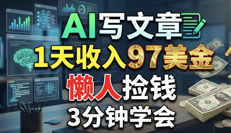 AI写文章，1天收入97美刀，懒人捡钱，3分钟学会，长久的被动收入-智云网