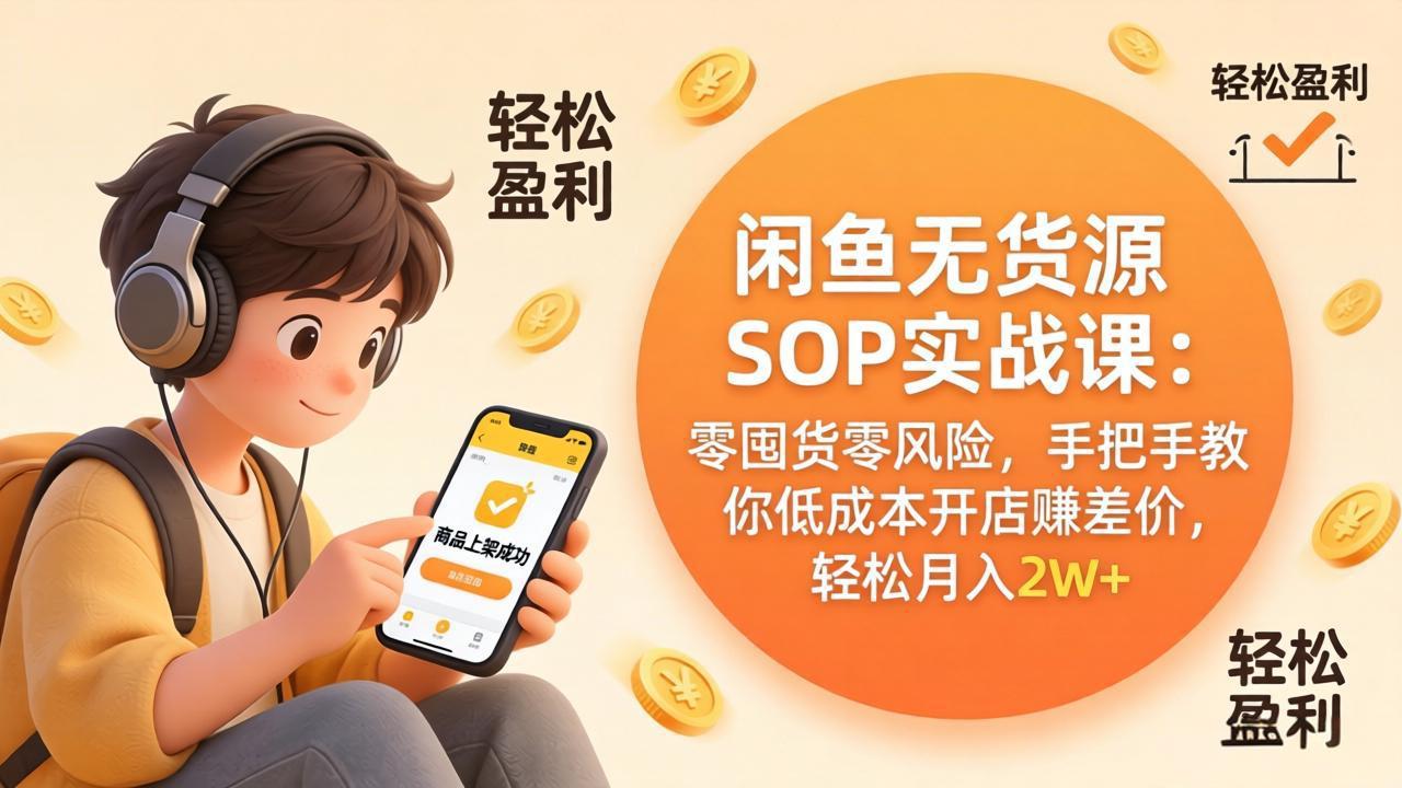 闲鱼无货源SOP实战课：零囤货零风险，手把手教你低成本开店赚差价，轻松月入2w+-智云网