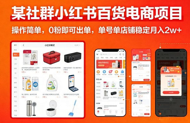 某社群小红书百货电商项目，操作简单，0粉即可出单，单号单店铺稳定月入2w+-智云网