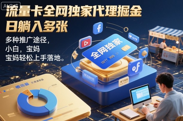 流量卡全网独家代理掘金，日躺入多张，多种推广途径，小白，宝妈轻松上手落地-智云网