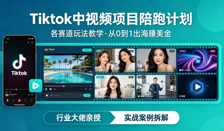 某大佬的Tiktok中视频项目陪跑，涵盖TK各个赛道玩法教学，从0到1出海賺美金-智云网