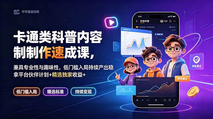 （19234期）卡通类科普内容制作速成课，兼具专业性与趣味性，低门槛入局持续产出稳拿平台伙伴计划+精选独家收益-智云网