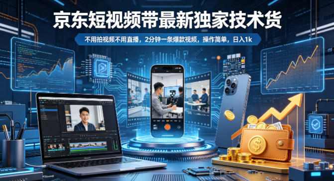 京东短视频带货最新独家技术，不用拍视频不用直播，2分钟一条爆款视频，操作简单，日入1k+【揭秘】-智云网