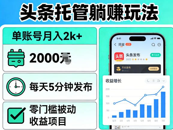 头条托管躺賺玩法，单账号月入2k+，每天5分钟发布即可，零门槛被动收益项目【揭秘】-智云网