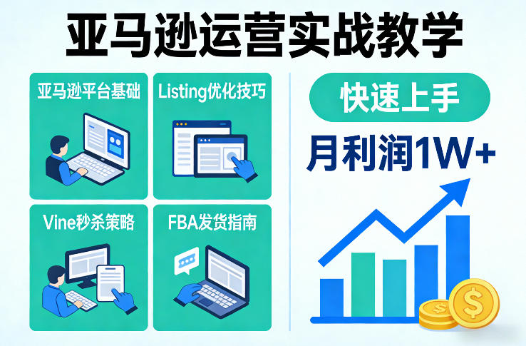 亚马逊运营实战教学，亚马逊平台+Listing优化+Vine秒杀+FBA发货等，快速上手，实现店铺月利润1W-智云网