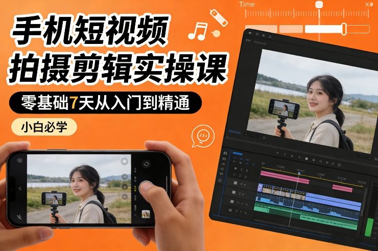 手机短视频拍摄剪辑实操课，零基础7天从入门到精通，小白必学-智云网