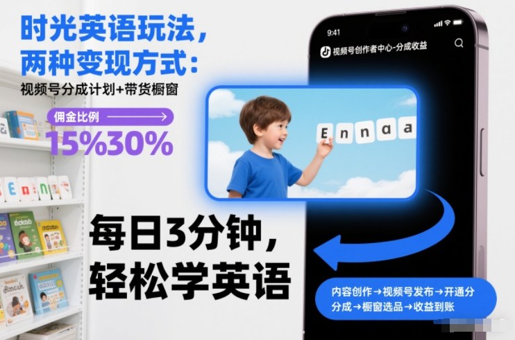时光英语玩法，两种变现方式：视频号分成计划+带货橱窗-智云网