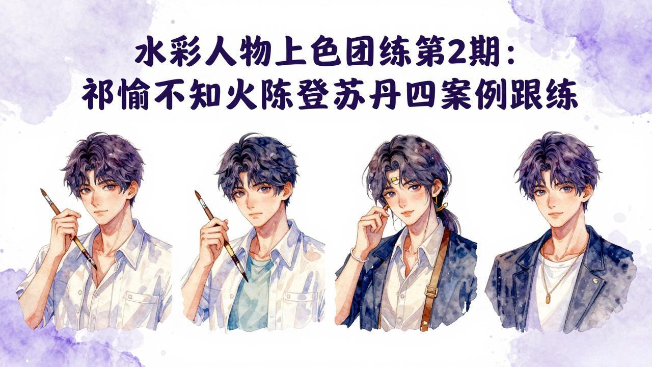 水彩人物上色团练第2期：祁煜不知火陈登苏丹四案例跟练，手把手提升绘画能力-智云网