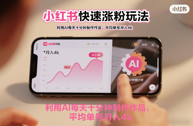 小红书快速涨粉玩法，利用AI每天十分钟制作作品，平均单号月入4k-智云网