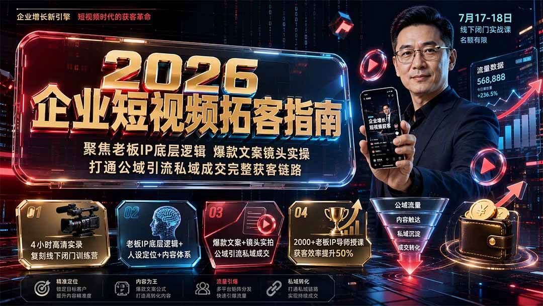 （19667期）2026企业短视频拓客指南：聚焦老板IP底层逻辑，爆款文案镜头实操，打通公域引流私域成交完整获客链路-智云网