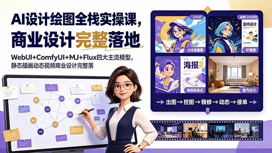 （19244期）AI设计绘图全栈实操课，WebUI+ComfyUI+MJ+Flux四大主流模型，静态插画动态视频商业设计完整落地教程-智云网