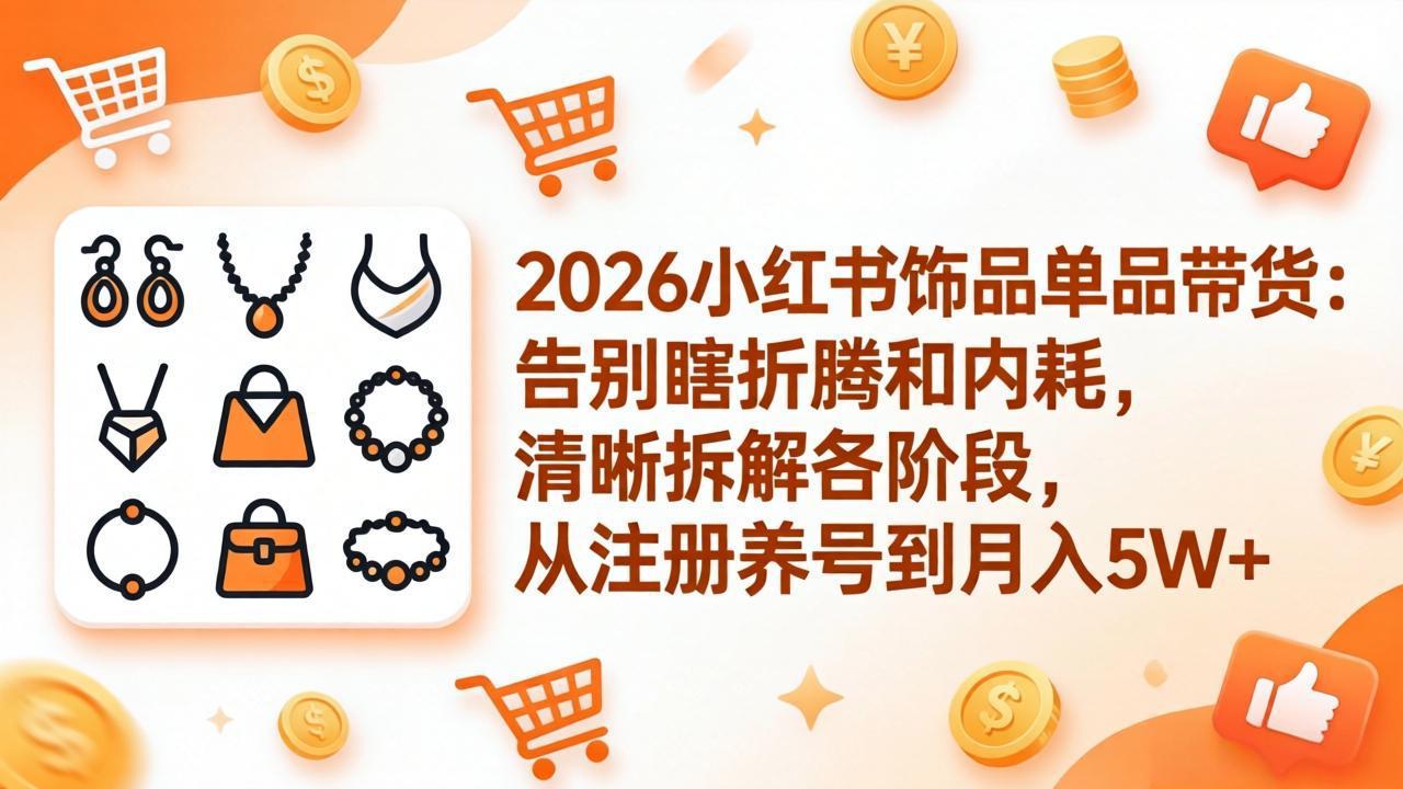 2026小红书饰品单品带货：告别瞎折腾和内耗，清晰拆解各阶段，从注册养号到月入5W+-智云网