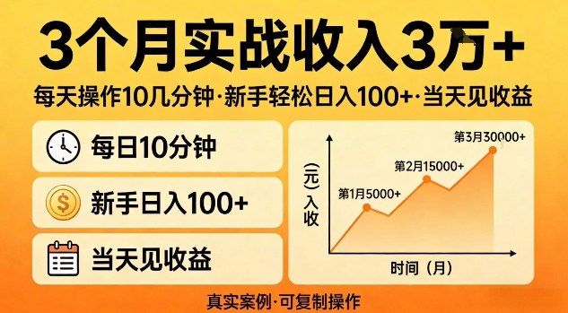 3个月实战收入3W+，每天操作10几分钟，新手轻松日入1张+，当天见收益【揭秘】-智云网