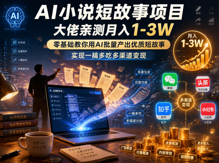 AI小说短故事项目，大佬亲测月入1-3W，零基础教你用AI批量产出优质短故事，实现一稿多吃多渠道变现（更新0710）-智云网