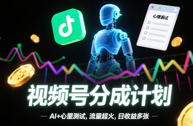 视频号分成计划，AI+心里测试，流量超火，日收益多张-智云网