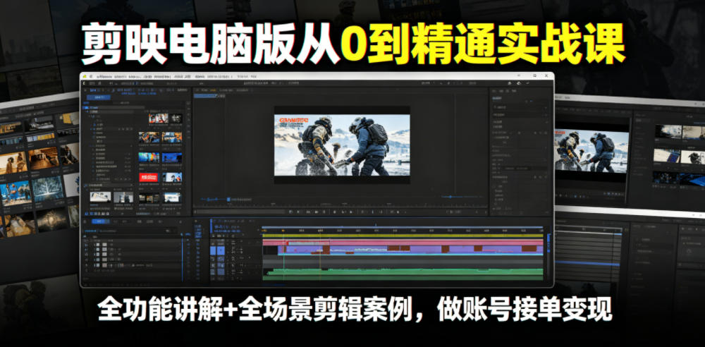 剪映电脑版从0到精通实战课，全功能讲解+全场景剪辑案例，做账号接单变现-智云网
