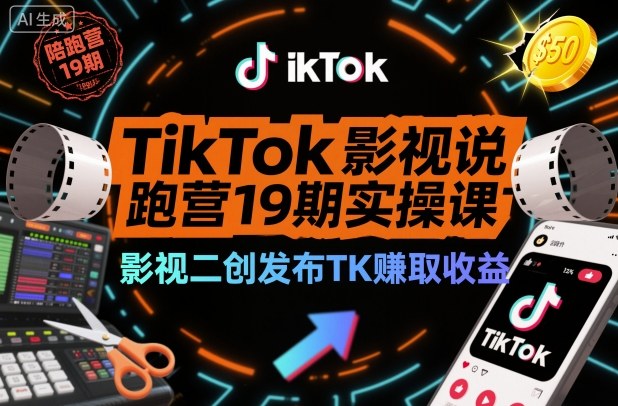 TikTok影视解说陪跑营19期实操课，影视二创发布TK賺取收益，万播收益50美金（更新）-智云网