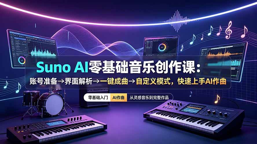 （19264期）Suno AI零基础音乐创作课：账号准备→界面解析→一键成曲→自定义模式，快速上手AI作曲-智云网