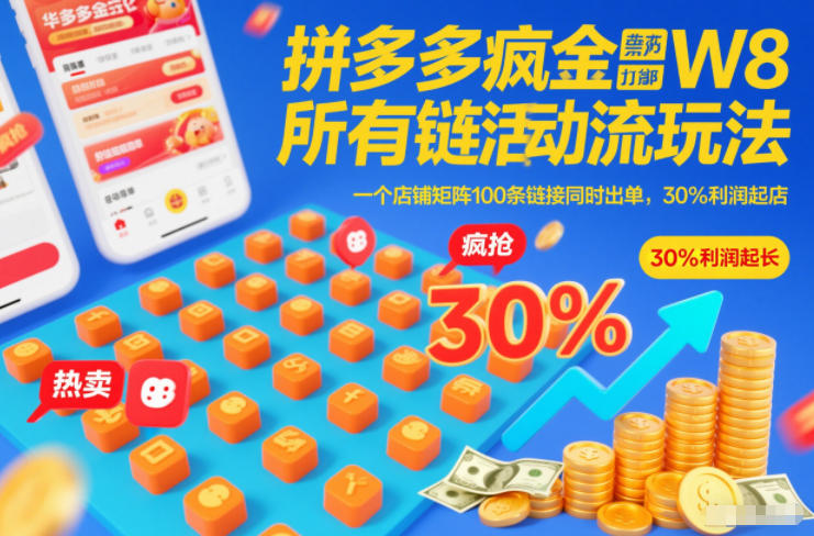 拼多多疯狂活动流玩法，所有链接全部打标，一个店铺矩阵100条链接同时出单，30%利润起店-智云网