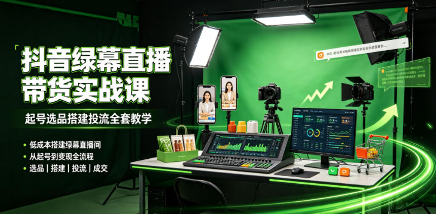 某社群抖音绿幕直播带货实战课,起号选品搭建投流全套教学,低成本搭建绿幕直播间-智云网