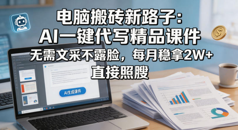 电脑搬砖新路子：AI一键代写精品课件，无需文采不露脸，每月稳拿2W+，直接照搬-智云网